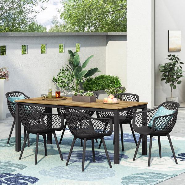 Gdf Studio Tate Outdoor Wood And Resin 7 Piece Dining Set Black And Teak