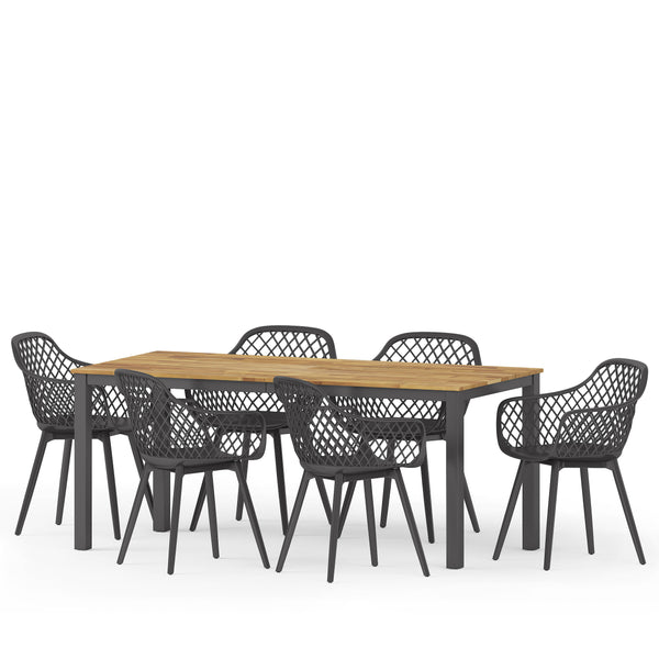 gdf studio Tate Outdoor Wood and Resin 7 Piece Dining Set Black and Teak