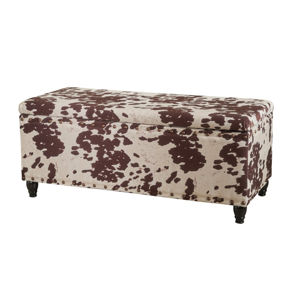 gdf studio Tatiana Contemporary Velvet Storage Ottoman with Nailhead Trim Milk Cow Pattern and Dark Brown