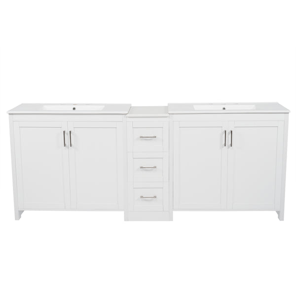 Gdf Studio Tavorilos 84" Double-Sink Bathroom Vanity Ceramic Sinks And Quartz Countertop