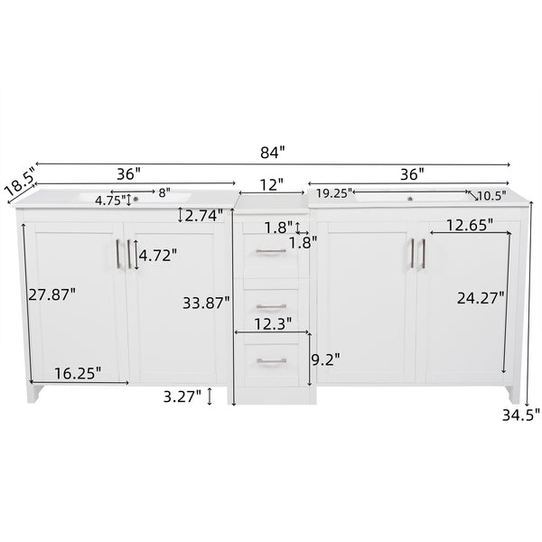 Gdf Studio Tavorilos 84" Double-Sink Bathroom Vanity Ceramic Sinks And Quartz Countertop