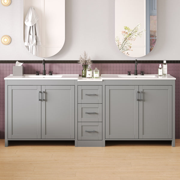 gdf studio Tavorilos 84" Double-Sink Bathroom Vanity Ceramic Sinks and Quartz Countertop