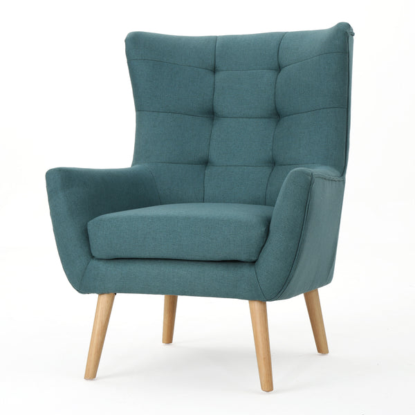 gdf studio Temescal Mid Century Modern Dark Teal Fabric Accent Chair