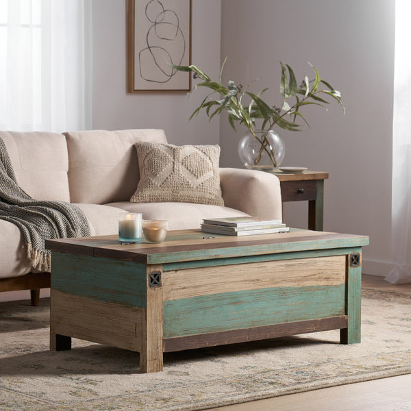 Gdf Studio Templin Boho Handmade Distressed Mango Wood Storage Coffee Table Multicolored