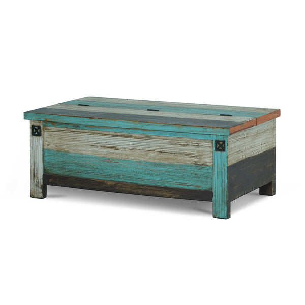 gdf studio Templin Boho Handmade Distressed Mango Wood Storage Coffee Table Multicolored