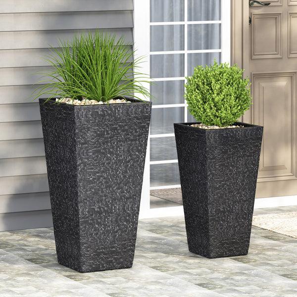 Gdf Studio Tengren Outdoor Large And Medium Cast Stone Planters Set Of 2 Gray