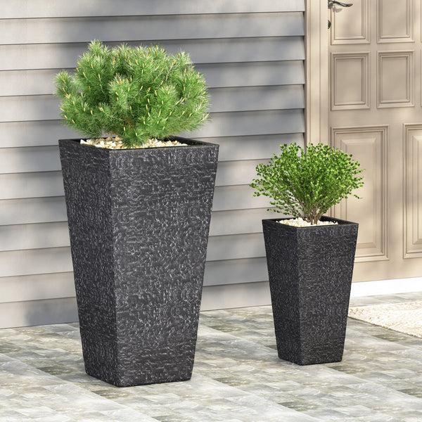 Gdf Studio Tengren Outdoor Large And Small Cast Stone Planters Set Of 2 Gray
