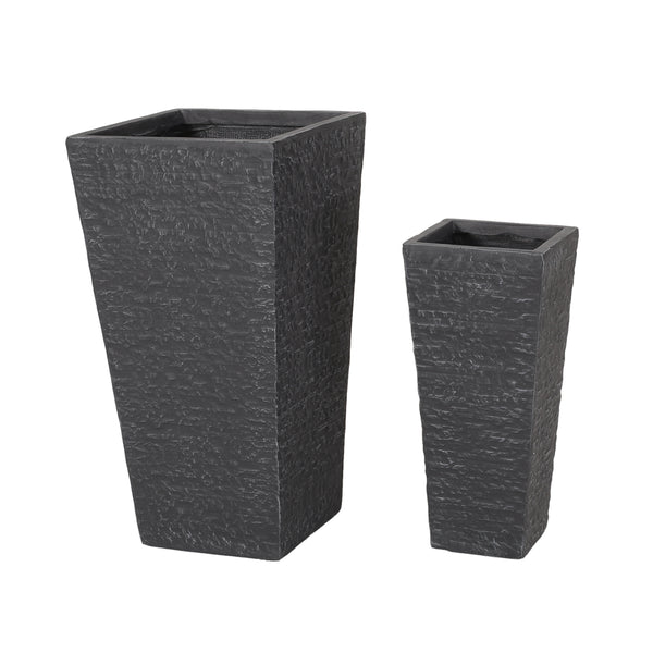 gdf studio Tengren Outdoor Large and Small Cast Stone Planters Set of 2 Gray
