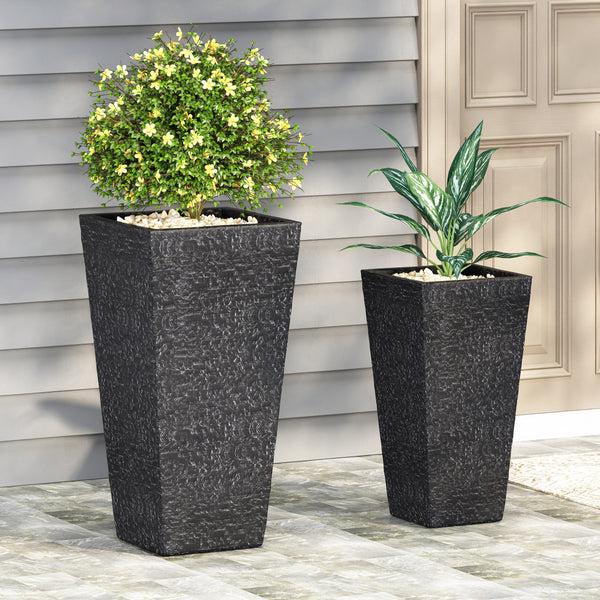 Gdf Studio Tengren Outdoor Medium And Small Cast Stone Planters Set Of 2 Gray