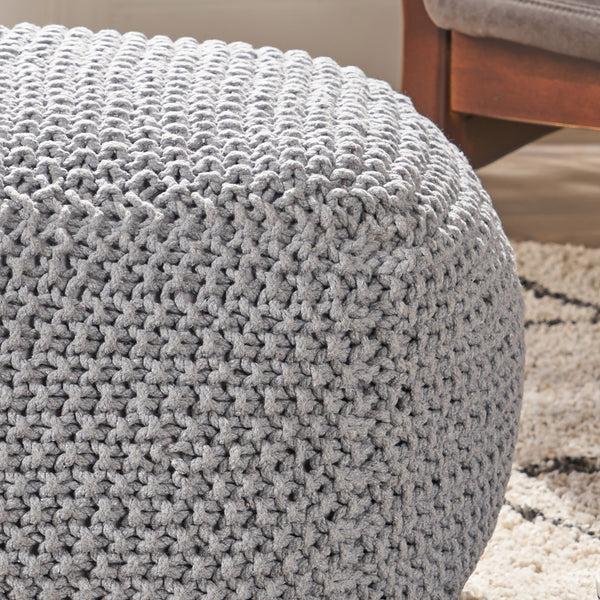Gdf Studio Teresa Knitted Cotton Square Pouf Light Grey