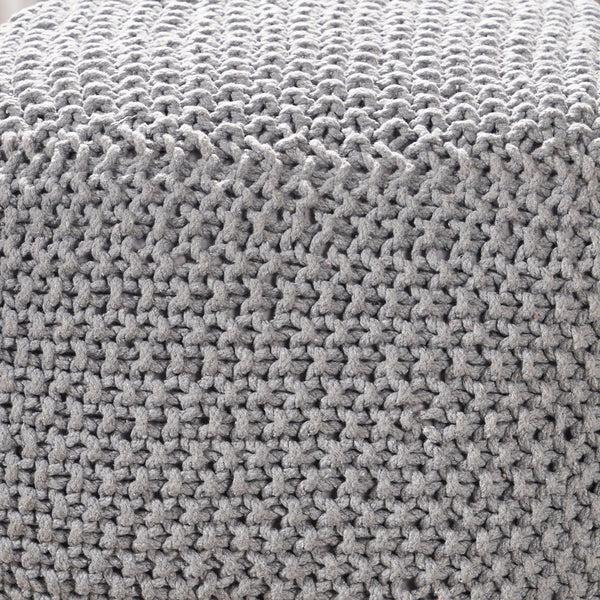 Gdf Studio Teresa Knitted Cotton Square Pouf Light Grey