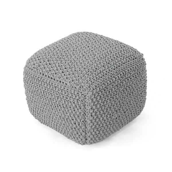 gdf studio Teresa Knitted Cotton Square Pouf Light Grey