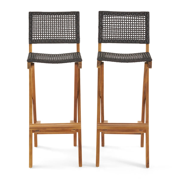 Gdf Studio Teresa Outdoor Folding Acacia Wood Barstools (Set Of 2)