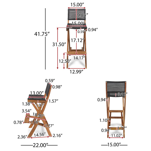 Gdf Studio Teresa Outdoor Folding Acacia Wood Barstools (Set Of 2)