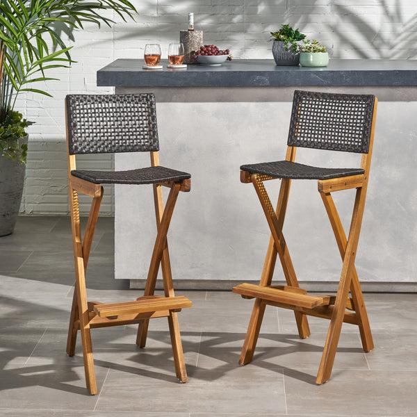 gdf studio Teresa Outdoor Folding Acacia Wood Barstools (Set of 2)