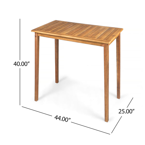 Gdf Studio Teresa Outdoor Minimalist Acacia Wood Rectangle Bar Table