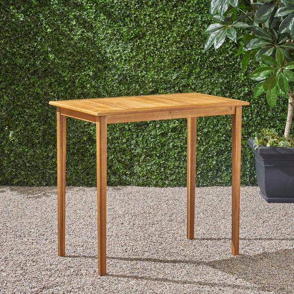 gdf studio Teresa Outdoor Minimalist Acacia Wood Rectangle Bar Table
