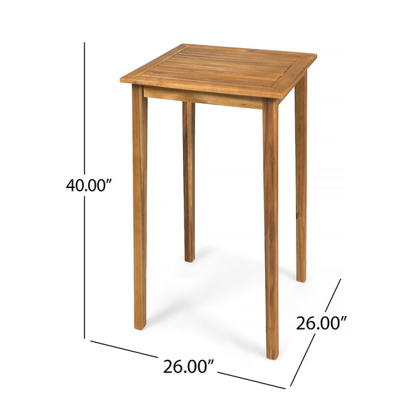 Gdf Studio Teresa Outdoor Minimalist Acacia Wood Square Bar Table