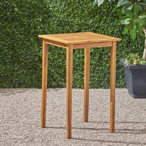 gdf studio Teresa Outdoor Minimalist Acacia Wood Square Bar Table