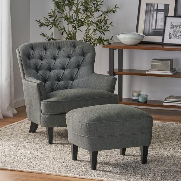Gdf Studio Teton Button Tufted Upholstered Club Chair With Footstool