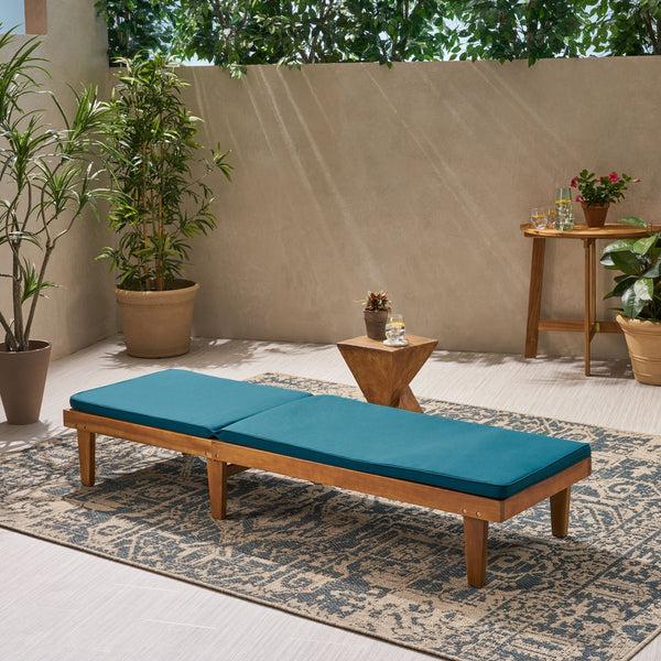 Gdf Studio Tevion Outdoor Acacia Wood Chaise Lounge And Cushion Set