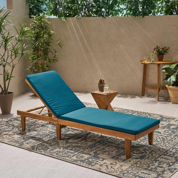 gdf studio Tevion Outdoor Acacia Wood Chaise Lounge and Cushion Set