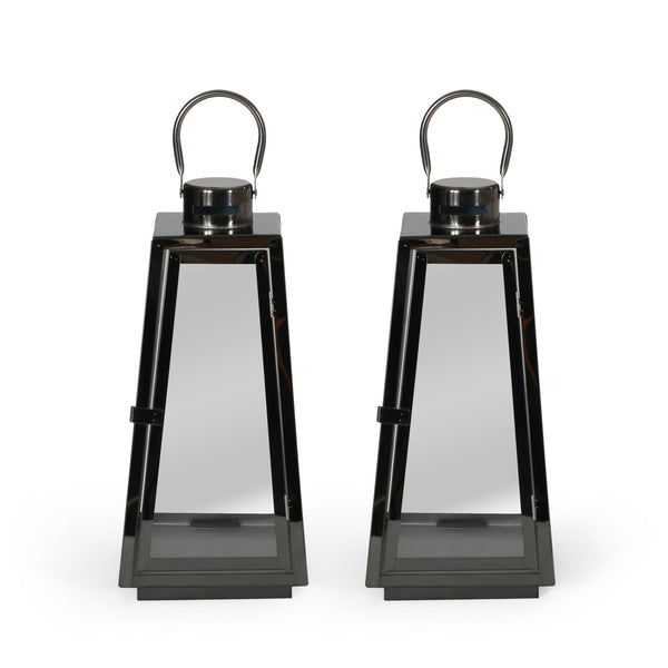 gdf studio Thaddeus Modern Stainless Steel Lantern Set of 2 Black