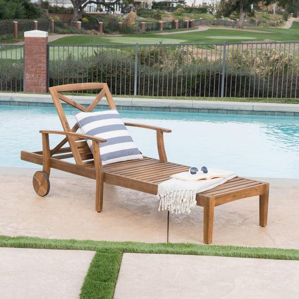 Gdf Studio Thalia Outdoor Teak Finished Acacia Wood Chaise Lounge
