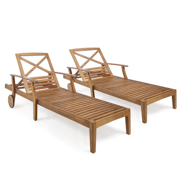 Gdf Studio Thalia Outdoor Teak Finished Acacia Wood Chaise Lounge