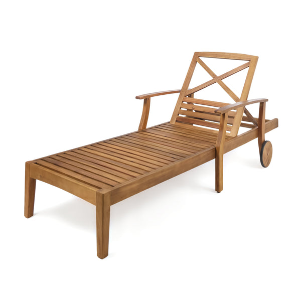gdf studio Thalia Outdoor Teak Finished Acacia Wood Chaise Lounge