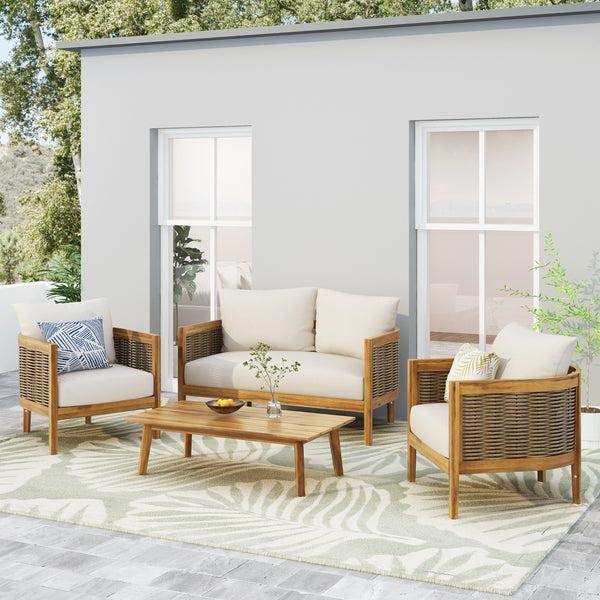 Gdf Studio The Crowne Collection Outdoor Acacia Wood 4 Seater Chat Set With Cushions