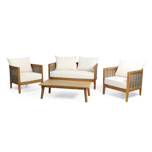 gdf studio The Crowne Collection Outdoor Acacia Wood 4 Seater Chat Set with Cushions
