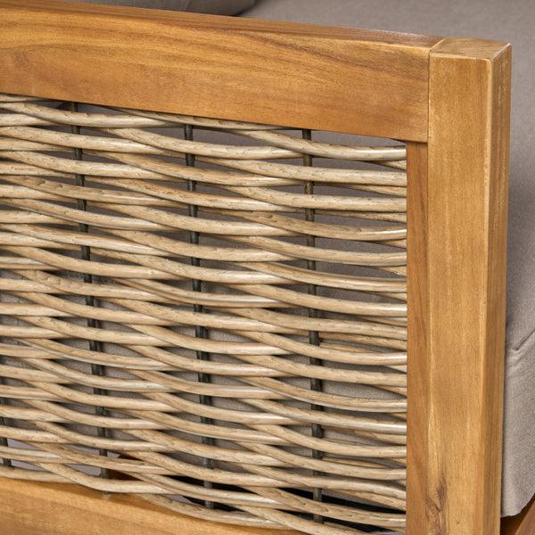 Gdf Studio The Crowne Collection Outdoor Acacia Wood And Wicker Loveseat And Coffee Table Set With Sunbrella Cushions