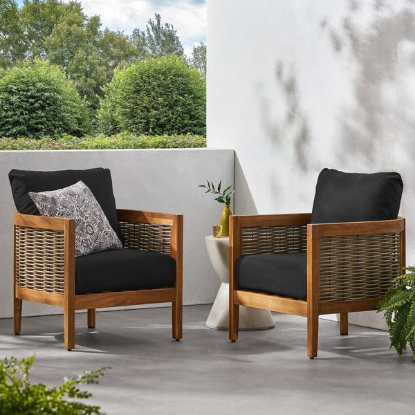 Gdf Studio The Crowne Collection Outdoor Acacia Wood Club Chairs With Optional Sunbrella Cushions Set Of 2