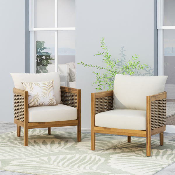 Gdf Studio The Crowne Collection Outdoor Acacia Wood Club Chairs With Cushions Set Of 2