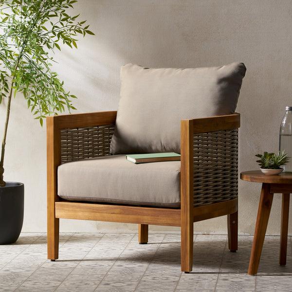 Gdf Studio The Crowne Collection Outdoor Acacia Wood Club Chair With Optional Sunbrella Cushions