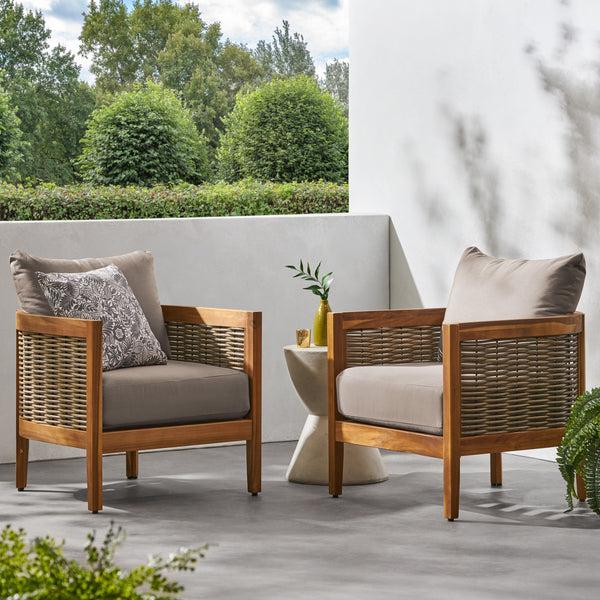 gdf studio The Crowne Collection Outdoor Acacia Wood Club Chairs with Optional Sunbrella Cushions Set of 2