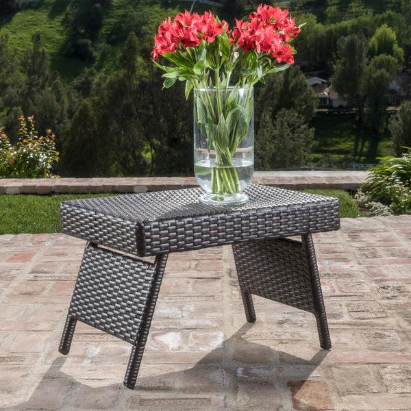 Gdf Studio Thelma Outdoor Wicker And Aluminum Folding Side Table