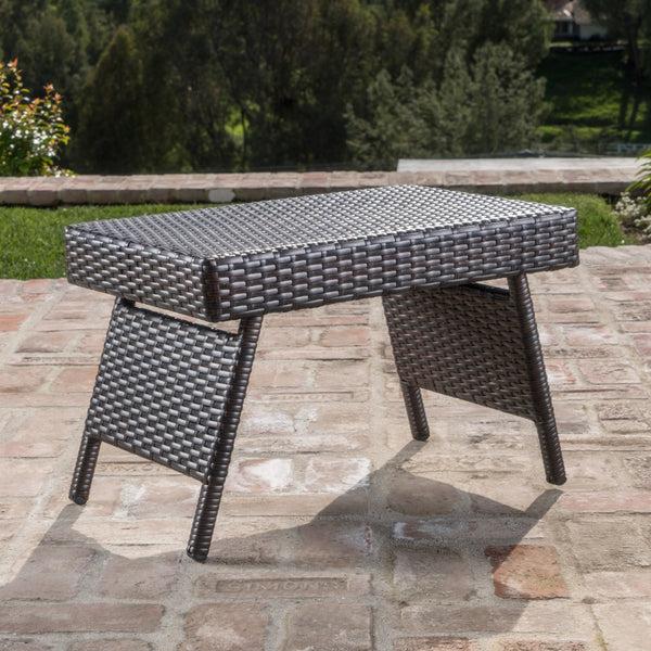 Gdf Studio Thelma Outdoor Wicker And Aluminum Folding Side Table