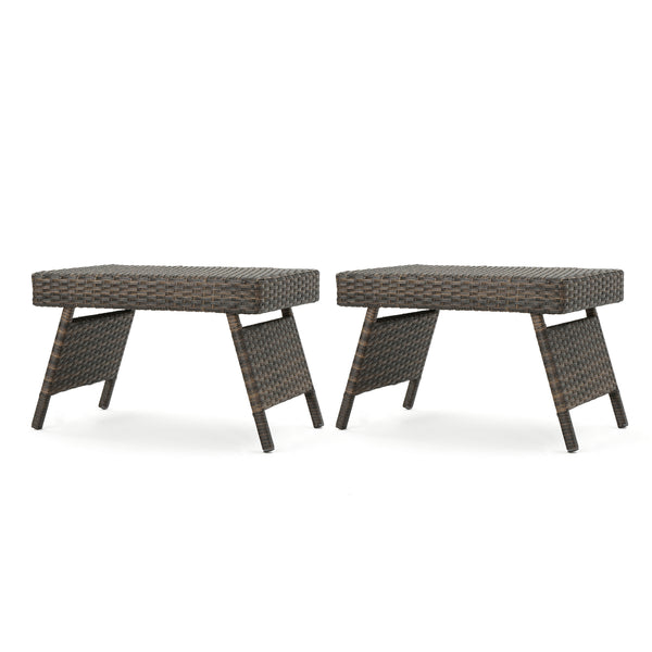 gdf studio Thelma Outdoor Wicker and Aluminum Folding Side Table