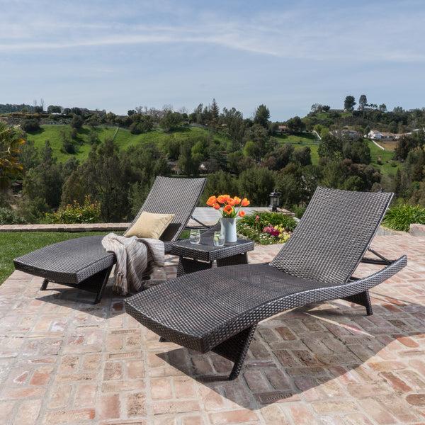 Gdf Studio Thelma Outdoor Wicker Chaise Lounge W/ Aluminum Frame & Table