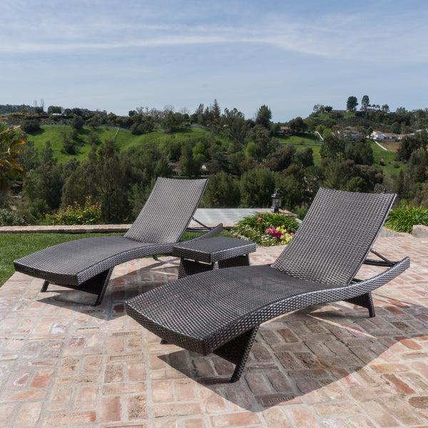 Gdf Studio Thelma Outdoor Wicker Chaise Lounge W/ Aluminum Frame & Table