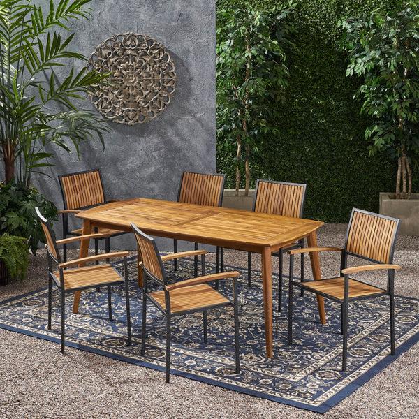 Gdf Studio Theresa Outdoor 6 Seater Acacia Wood Dining Set