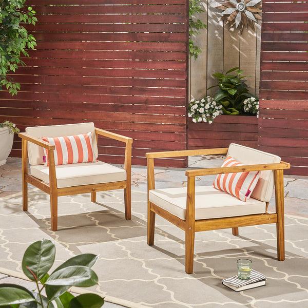 Gdf Studio Thomson Outdoor Acacia Wood Club Chairs With Water-Resistant Cushions (Set Of 2)