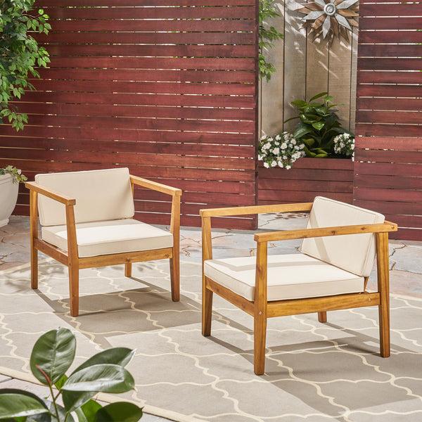 Gdf Studio Thomson Outdoor Acacia Wood Club Chairs With Water-Resistant Cushions (Set Of 2)