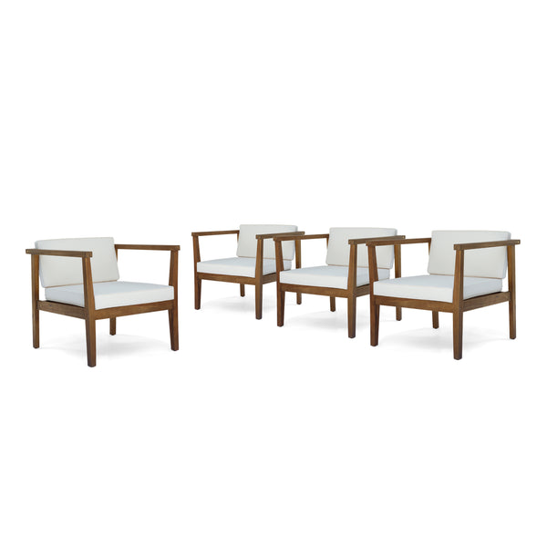 Gdf Studio Thomson Outdoor Acacia Wood Club Chairs With Water-Resistant Cushions (Set Of 4)