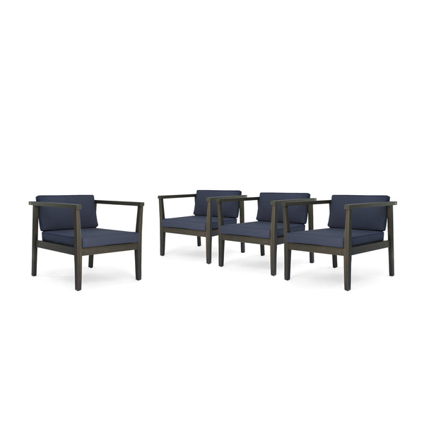 gdf studio Thomson Outdoor Acacia Wood Club Chairs with Water-Resistant Cushions (Set of 4)