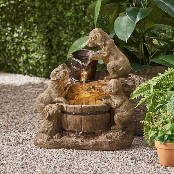 Gdf Studio Tignall Outdoor Puppy Fountain Light Brown