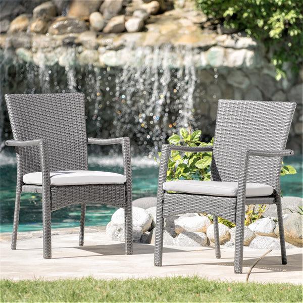Gdf Studio Tigua Outdoor Grey Wicker Dining Chair With Cushions (Set Of 2)
