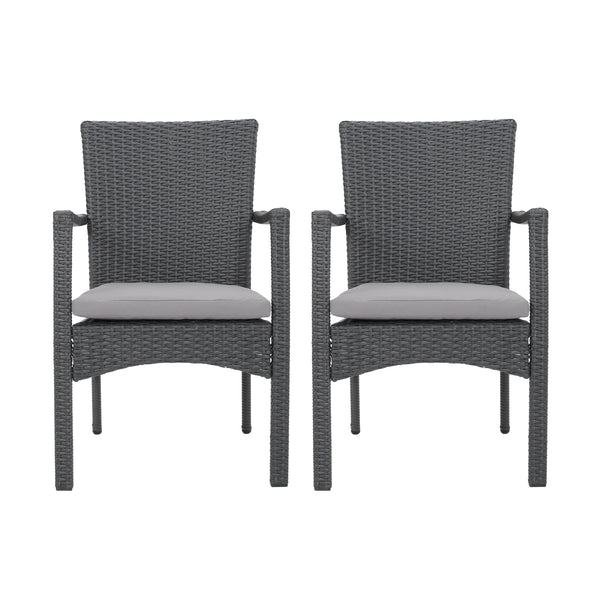 gdf studio Tigua Outdoor Grey Wicker Dining Chair with Cushions (Set of 2)